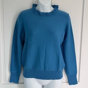 NWT J.Crew Blue Chevron Ruffle neck pullover XS azure. Cotton wool